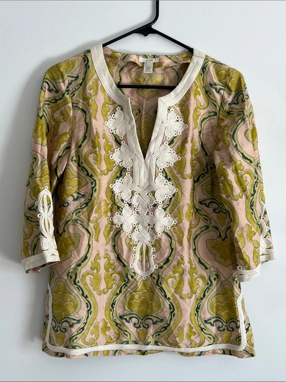 J crew silk tunic top embroidered detail size 2 bohemian